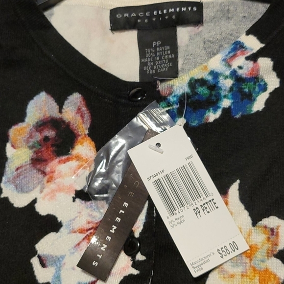 𝅺grace Elements Floral  3/4 Sleeve Cardigan Sweater - Picture 3 of 5